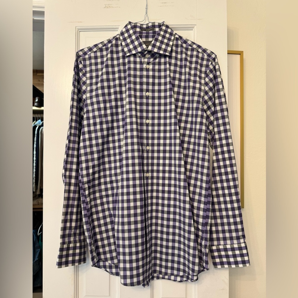 Men’s checkered dress shirt Calibrate Nordstrom size medium purple grey check
